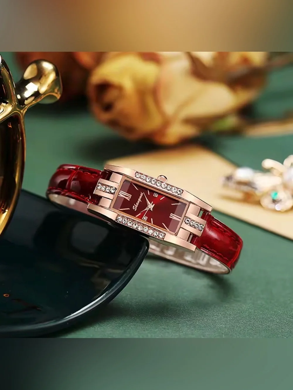 Italian Luxury Boutique Women’s Watch Set 2 Crystal Vegan Leather Strap NWOT